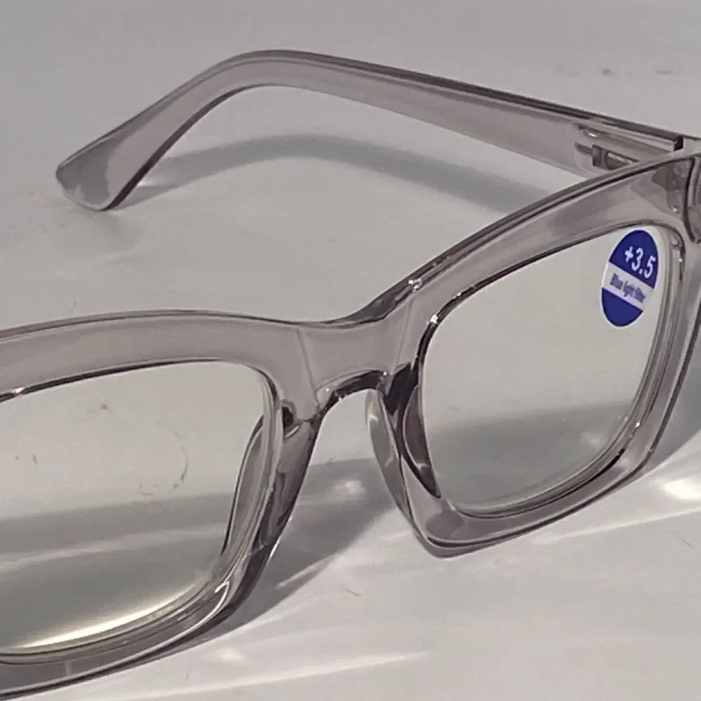 1148 Gretchen Reading Glasses 3.5 Sq Eyeglasses Clear Grey Frames NWT